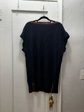 Ralph Lauren Navy Sleeveless Knit Tunic with Brown Trim